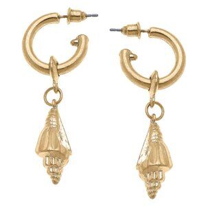 Beach Escape Gold Spiral Shell Drop Hoop Earrings